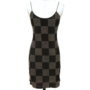 ALICE + OLIVIA Black Mini Dress NELLE Spaghetti Strap Checkerboard Sz 6 $595
